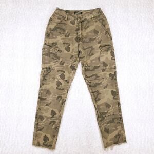 American Bazi Camo Cargo Pants Womens M Green Raw Hem Stretch Trendy Utility Y2K